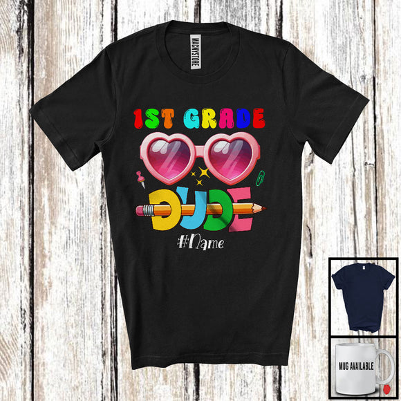 MacnyStore - Personalized 1st Grade Dude; Happy Back To School Sunglasses Custom Name; Girls Students T-Shirt