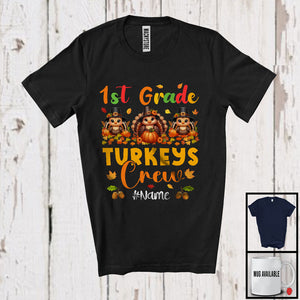 MacnyStore - Personalized 1st Grade Turkeys Crew; Amazing Thanksgiving Custom Name Students Teacher T-Shirt