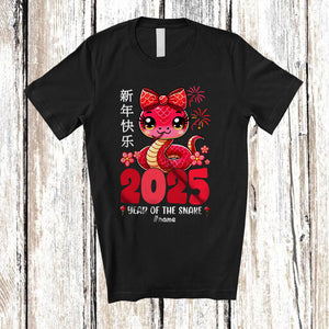 MacnyStore - Personalized 2025 Chinese Snake Year; Lovely Lunar New Year Snake; Custom Name Family T-Shirt