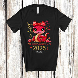 MacnyStore - Personalized 2025 Vietnamese Snake Year; Lovely Lunar New Year Snake; Custom Name Family T-Shirt