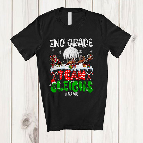 MacnyStore - Personalized 2nd Grade Team Sleighs; Joyful Christmas Santa Sled Reindeer; Custom Name Teacher T-Shirt