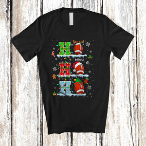 MacnyStore - Personalized 3Ho Football; Joyful Christmas Santa Football Custom Name Player; Snow Family T-Shirt