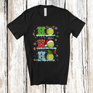 MacnyStore - Personalized 3Ho Tennis; Joyful Christmas Santa Tennis Custom Name Player; Snow Family T-Shirt