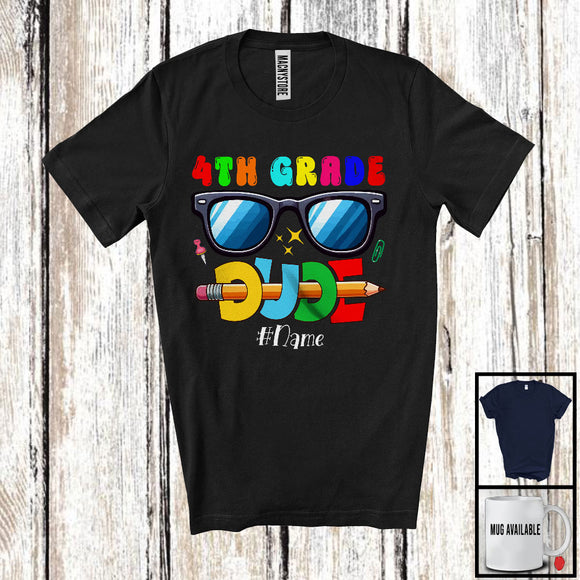 MacnyStore - Personalized 4th Grade Dude; Happy Back To School Sunglasses Custom Name; Boys Students T-Shirt