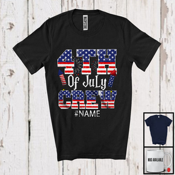 MacnyStore - Personalized 4th Of July Crew, Proud Custom Name Family Firecrackers, American Flag Patriotic T-Shirt