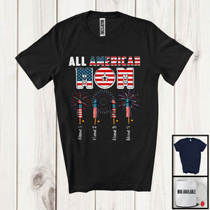 MacnyStore - Personalized All American Mom, Awesome 4th Of July Patriotic Fireworks, Custom Name Family T-Shirt