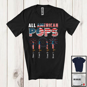 MacnyStore - Personalized All American Pops, Awesome 4th Of July Patriotic Fireworks, Custom Name Family T-Shirt