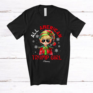 MacnyStore - Personalized All American Trump Girl; Merry Christmas Custom Name Elf Trump Back 2024; Family T-Shirt