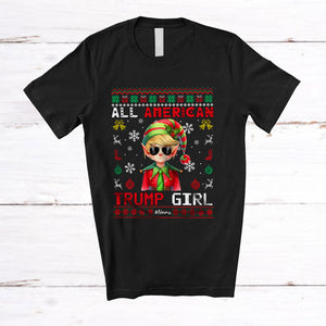 MacnyStore - Personalized All American Trump Girl; Merry Christmas Custom Name Elf Trump Back 2024; Sweater T-Shirt