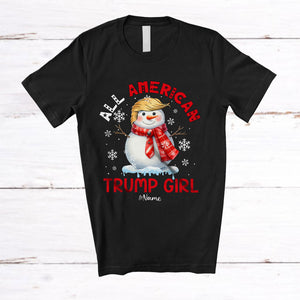 MacnyStore - Personalized All American Trump Girl; Merry Christmas Custom Name Snowman Trump Back 2024; Family T-Shirt