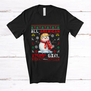 MacnyStore - Personalized All American Trump Girl; Merry Christmas Custom Name Snowman Trump Back 2024; Sweater T-Shirt