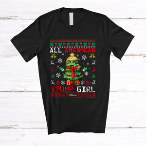 MacnyStore - Personalized All American Trump Girl; Merry Christmas Custom Name X-mas Tree Trump Back 2024; Sweater T-Shirt