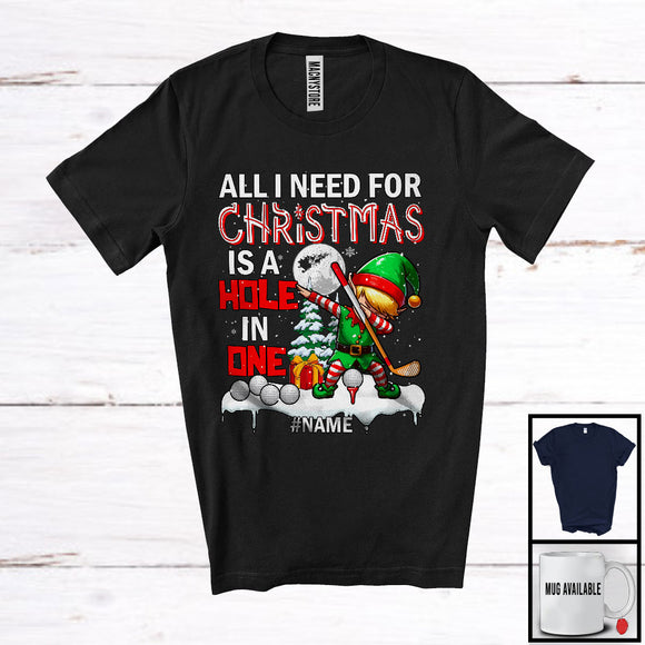 MacnyStore - Personalized All I Need For Christmas Is A Hole In One; Joyful Custom Name Elf Dabbing; Golf Player T-Shirt