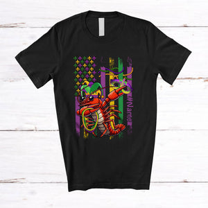 MacnyStore - Personalized American Flag Crawfish Dabbing; Humorous Mardi Gras Beads; Custom Name Parades T-Shirt