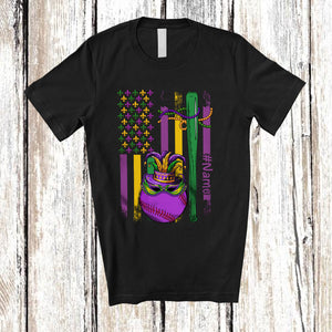 MacnyStore - Personalized American Flag Mardi Gras Baseball; Joyful Mardi Gras Custom Name Sport Player T-Shirt