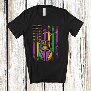 MacnyStore - Personalized American Flag Mardi Gras Basketball; Joyful Mardi Gras Custom Name Sport Player T-Shirt