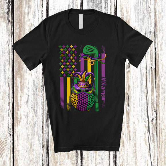 MacnyStore - Personalized American Flag Mardi Gras Golf; Joyful Mardi Gras Custom Name Sport Player T-Shirt