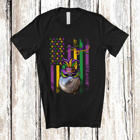 MacnyStore - Personalized American Flag Mardi Gras Petanque; Joyful Mardi Gras Custom Name Sport Player T-Shirt