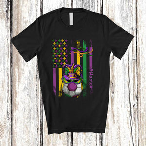 MacnyStore - Personalized American Flag Mardi Gras Soccer; Joyful Mardi Gras Custom Name Sport Player T-Shirt