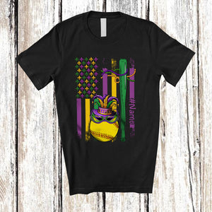 MacnyStore - Personalized American Flag Mardi Gras Softball; Joyful Mardi Gras Custom Name Sport Player T-Shirt