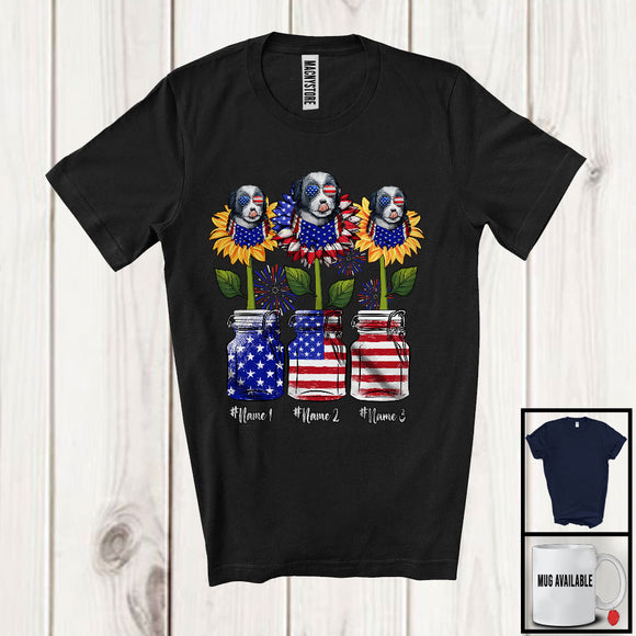 MacnyStore - Personalized American Flag Sunflowers, Amazing 4th Of July Bernedoodle, Custom Name T-Shirt