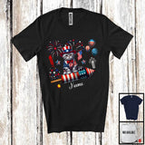 MacnyStore - Personalized American Shorthair Riding Firecracker, Lovely 4th Of July USA Flag Custom Name, Kitten Owner T-Shirt