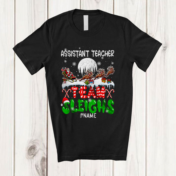 MacnyStore - Personalized Assistant Teacher Team Sleighs; Joyful Christmas Santa Sled Reindeer; Custom Name Jobs T-Shirt