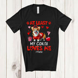 MacnyStore - Personalized At Least My Corgi Loves Me; Lovely Valentine Hearts; Custom Name Single Family T-Shirt