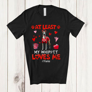 MacnyStore - Personalized At Least My Whippet Loves Me; Lovely Valentine Hearts; Custom Name Single Family T-Shirt