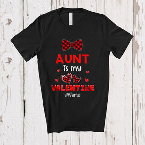 MacnyStore - Personalized Aunt Is My Valentine; Lovely Plaid Bow Tie Hearts; Custom Name Boys Family T-Shirt