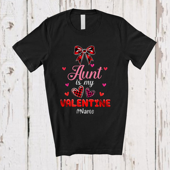 MacnyStore - Personalized Aunt Is My Valentine; Lovely Plaid Bow Tie Hearts; Custom Name Girls Family T-Shirt