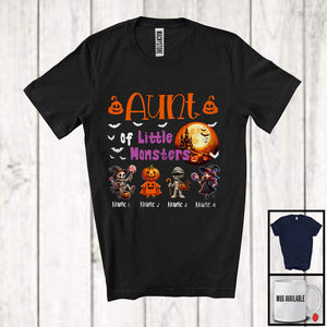 MacnyStore - Personalized Aunt Of Little Monsters; Creepy Halloween Family Custom Name Group T-Shirt