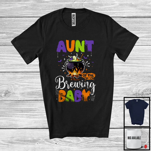 MacnyStore - Personalized Aunt Of The Brewing Baby, Humorous Halloween Pregnancy Custom Name, Witch Family T-Shirt