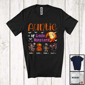 MacnyStore - Personalized Auntie Of Little Monsters; Creepy Halloween Family Custom Name Group T-Shirt