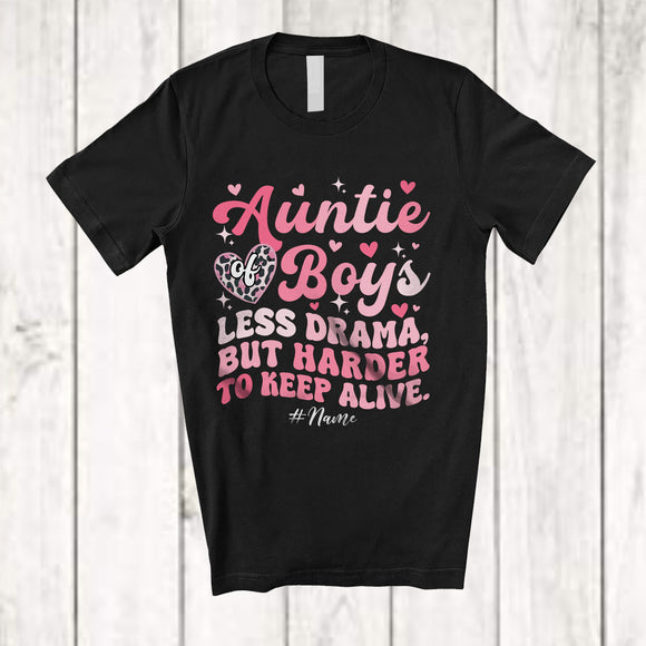 MacnyStore - Personalized Auntie of Boys Less Drama; Lovely Mother's Day Custom Name Auntie; Leopard Heart T-Shirt