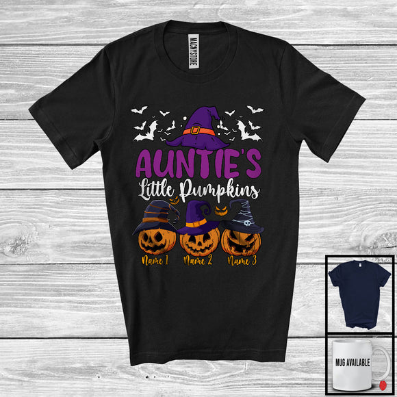 MacnyStore - Personalized Auntie's Little Pumpkins; Scary Halloween Custom Name Witch; Family Group T-Shirt