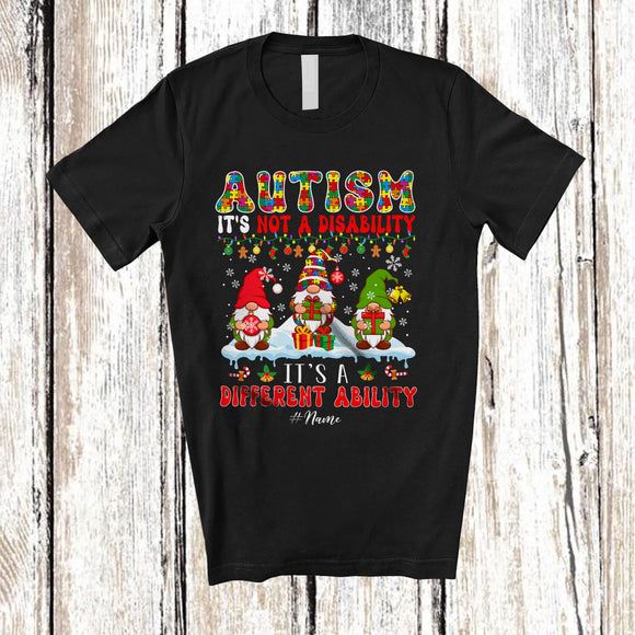 MacnyStore - Personalized Autism It's A Different Ability; Lovely Christmas Custom Name Autistic Gnome T-Shirt