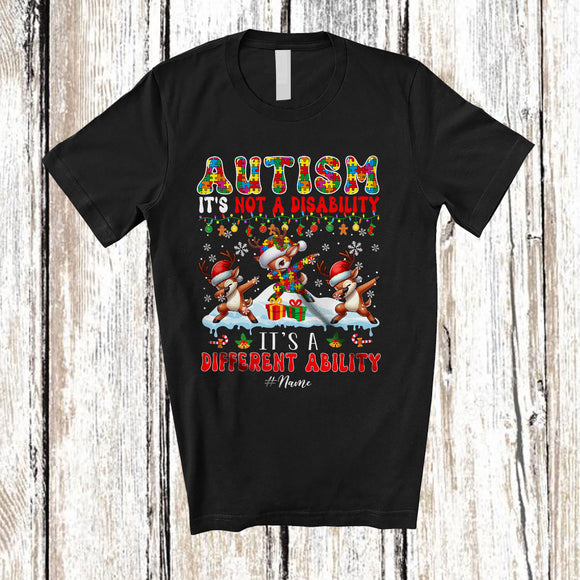 MacnyStore - Personalized Autism It's A Different Ability; Lovely Christmas Custom Name Autistic Reindeer Dabbing T-Shirt