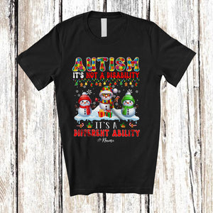 MacnyStore - Personalized Autism It's A Different Ability; Lovely Christmas Custom Name Autistic Snowman T-Shirt