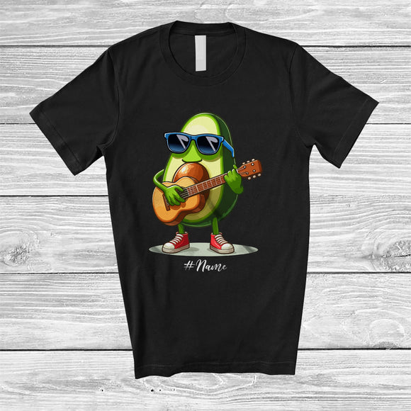 MacnyStore - Personalized Avocado Playing Guitar; Lovely Custom Name Guitar Player; Vegan Musical Instruments T-Shirt