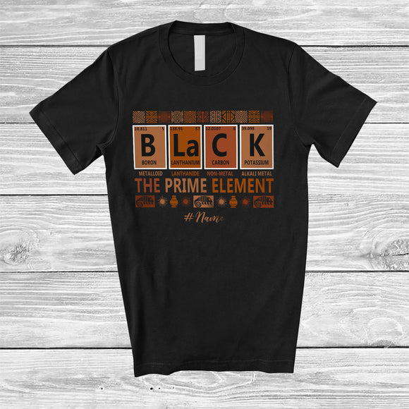 MacnyStore - Personalized BLACK Prime Element; Proud Black History Month Custom Name Afro; Science Chemistry T-Shirt