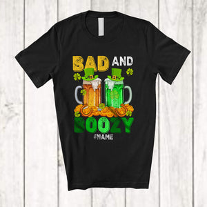 MacnyStore - Personalized Bad And Boozy; Cheerful St. Patrick's Day Beer Coins; Custom Name Drinking Drunker T-Shirt