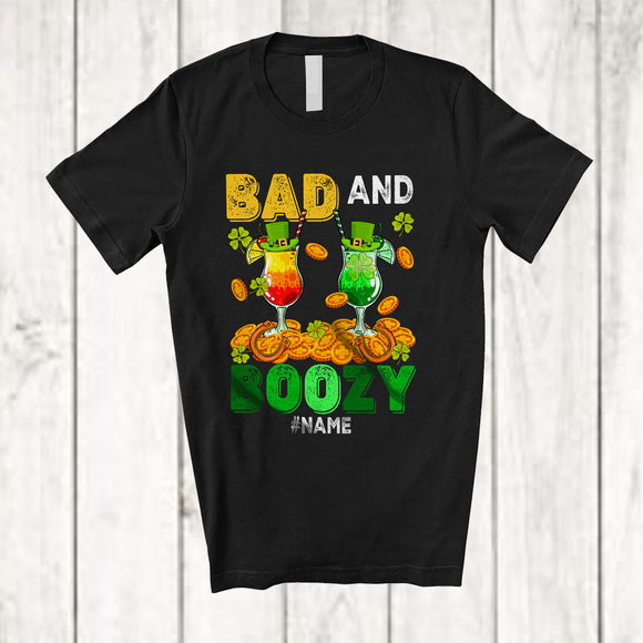 MacnyStore - Personalized Bad And Boozy; Cheerful St. Patrick's Day Cocktail Coins; Custom Name Drinking Drunker T-Shirt