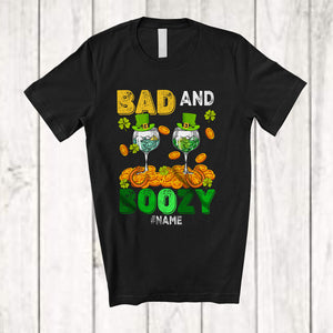 MacnyStore - Personalized Bad And Boozy; Cheerful St. Patrick's Day Gin Coins; Custom Name Drinking Drunker T-Shirt