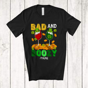 MacnyStore - Personalized Bad And Boozy; Cheerful St. Patrick's Day Wine Coins; Custom Name Drinking Drunker T-Shirt