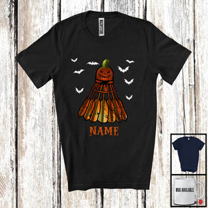 MacnyStore - Personalized Badminton Pumpkin Face, Humorous Halloween Custom Name Badminton Player T-Shirt