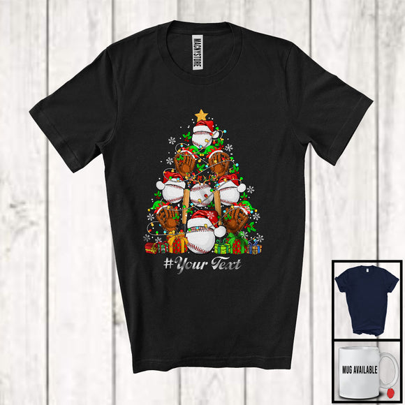 MacnyStore - Personalized Baseball Equipment Christmas Tree; Merry X-mas Custom Text Sport Player T-Shirt