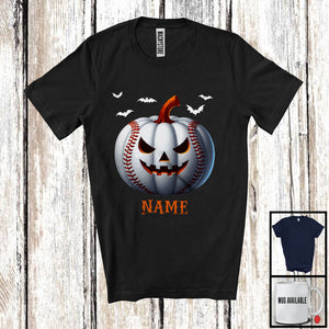 MacnyStore - Personalized Baseball Pumpkin Face, Humorous Halloween Custom Name Baseball Player T-Shirt