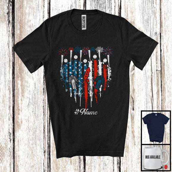 MacnyStore - Personalized Baseball Softball Heart American Flag, Proud 4th Of July Custom Name Sport Player Patriotic T-Shirt