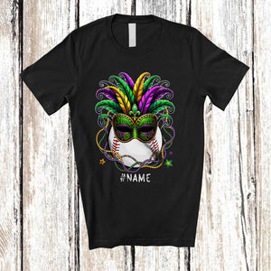 MacnyStore - Personalized Baseball Wearing Mask; Amazing Mardi Gras Beads; Custom Name Sport Player Team T-Shirt